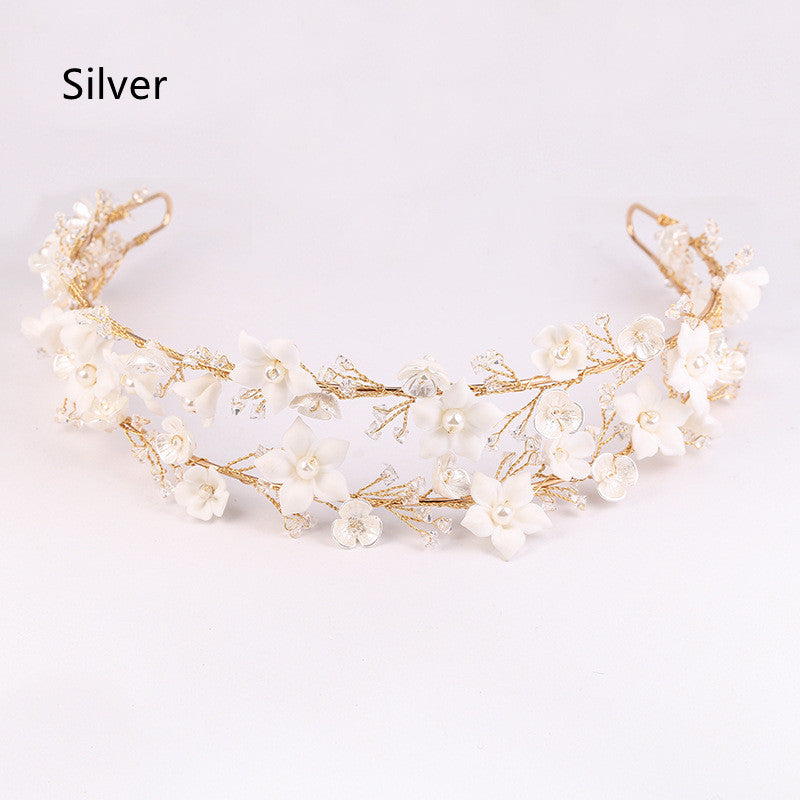 Women's Fashion Double White Ceramic Flower Crown Hair Accessories