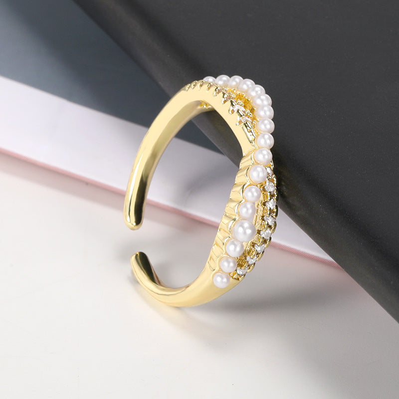 Pearl Temperament Female Cross Index Finger Ring