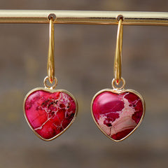 Classic Emperor Stone Heart Pendant Earrings Natural Stone