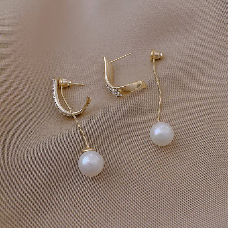 Full Diamond Pearl Earrings Female Temperament Simple