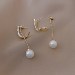 Full Diamond Pearl Earrings Female Temperament Simple