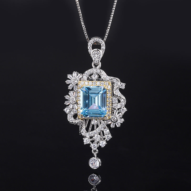 Simulated Aquamarine Pendant Ring Set