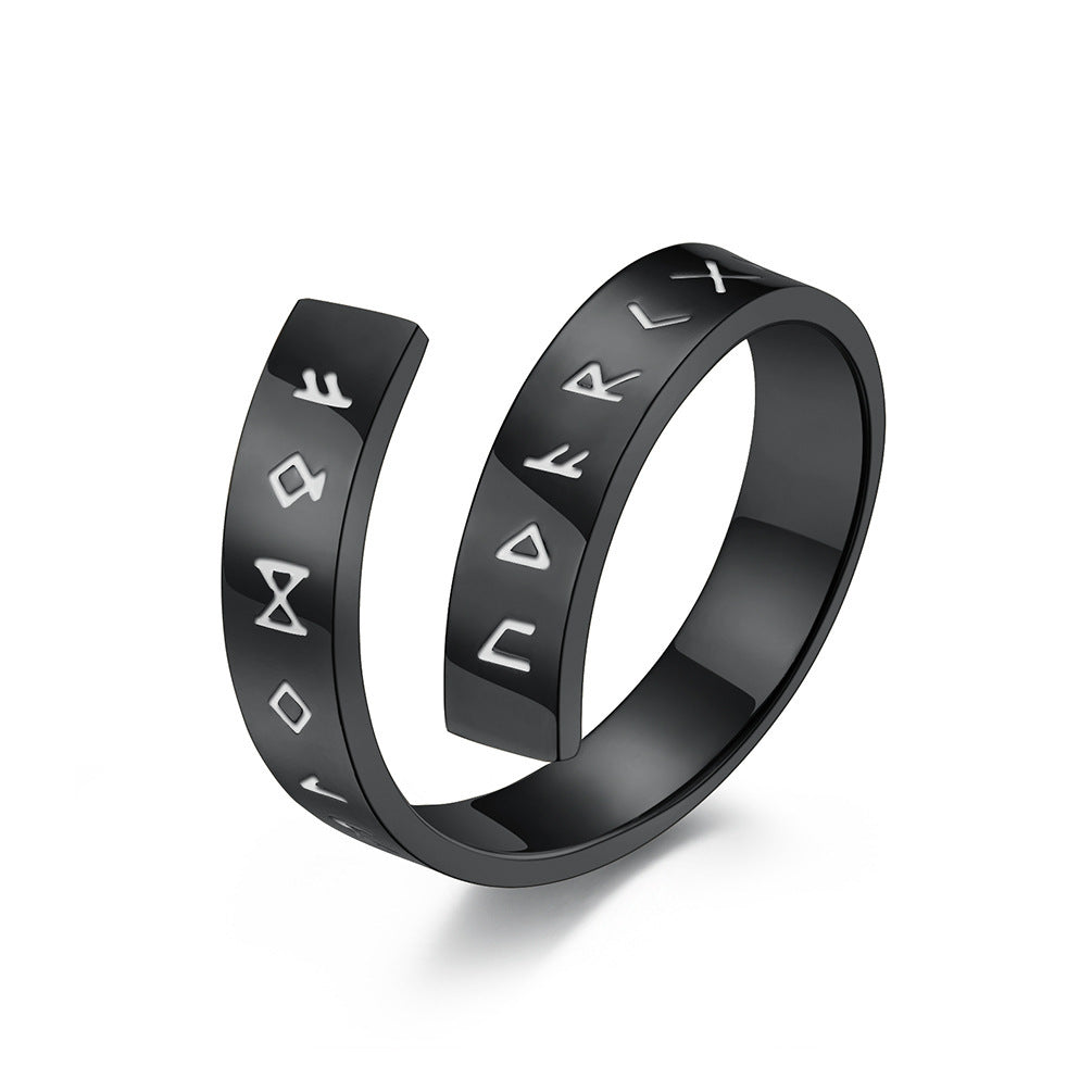 Pirate Viking Text Symbol Ended Ring Personality Titanium Steel Cold Style