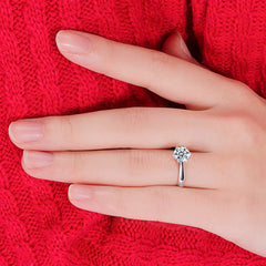 Diamond Ring Female Six-claw Simulation Couple Couple Rings Opening Adjustable Silver