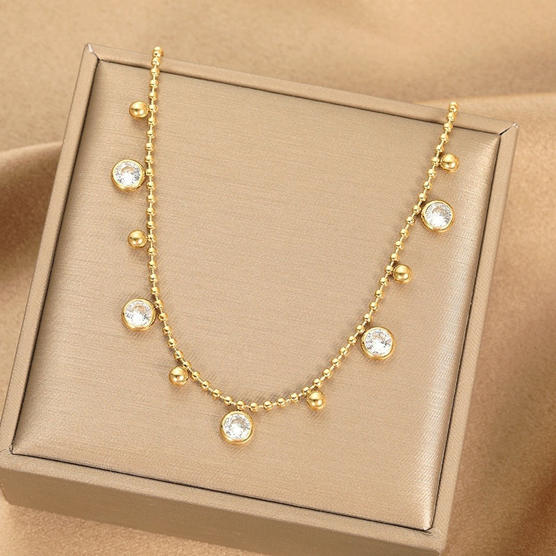 Online Influencer Fashion Elegant Gold-plated Stainless Steel Zircon Necklace