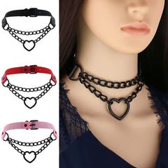 Women's Peach Heart Black Chain Collar Necklace