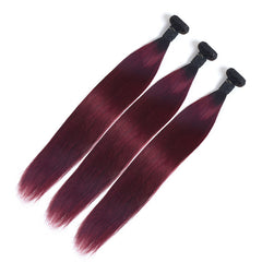 Color Real Hair Wig Gradient Wine Red