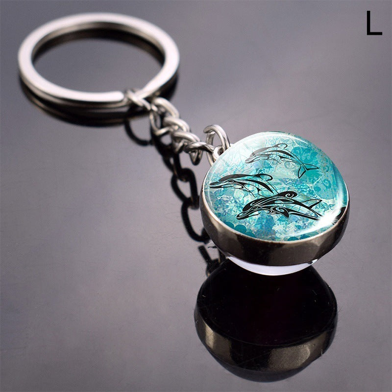 Turtle Shell Starfish Funny Animal Glass Ball Key Ring