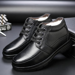 Winter Men's Leather Wool Casual High Top Shoes