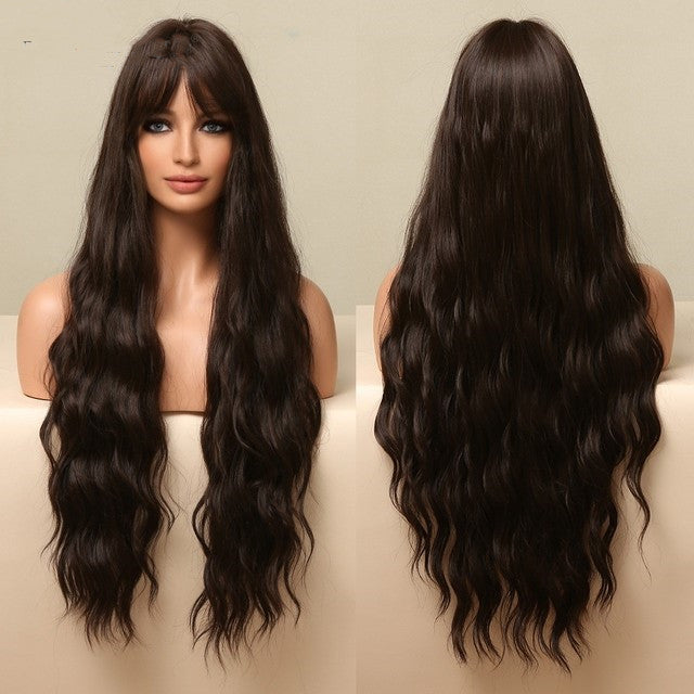 Long Brown Black Wavy Synthetic Wig