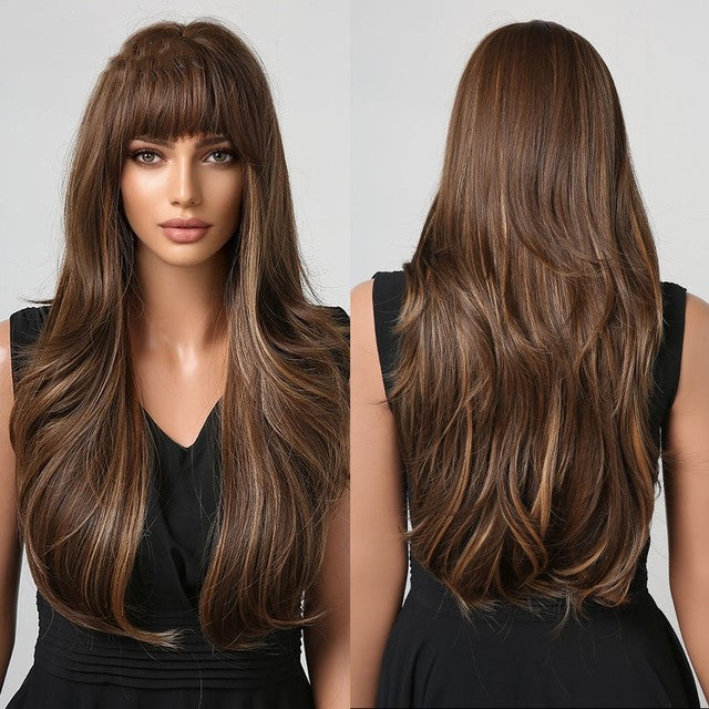 Long Brown Black Wavy Synthetic Wig