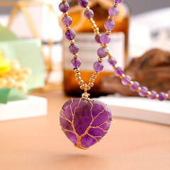 Heart-shaped Lucky Tree Crystal Ball Pendant Necklace