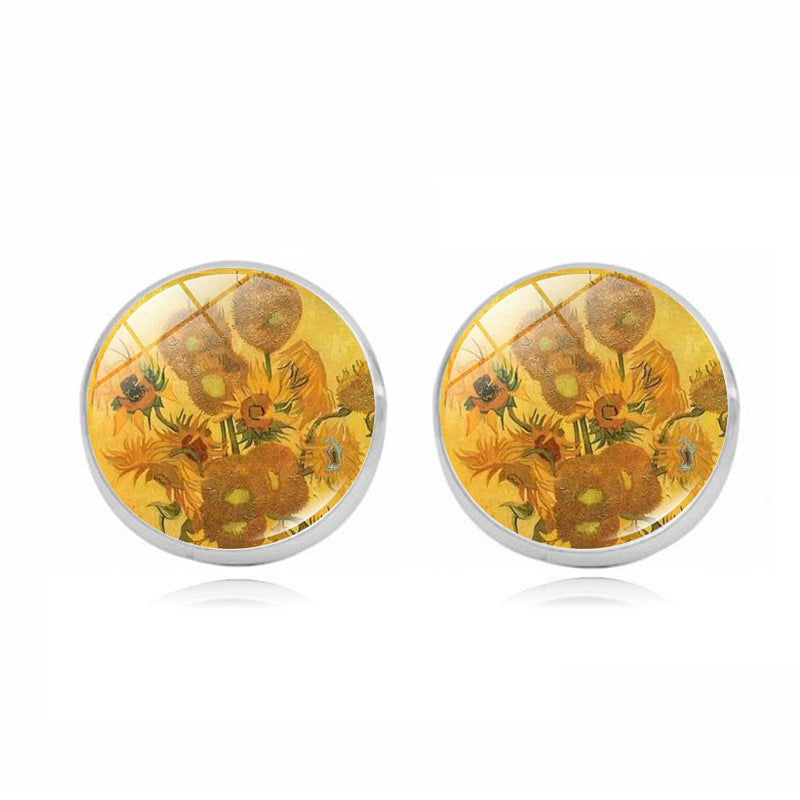 Van Gogh Starry Night Sunflower Time Stone Stud Earrings