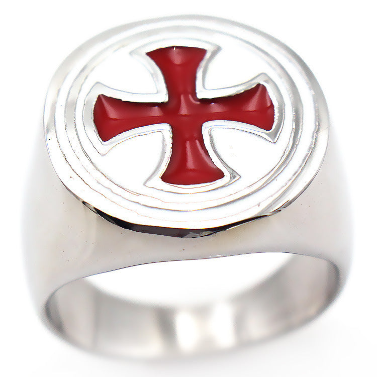 Retro Men's Titanium Steel Ring Red Drip Cross