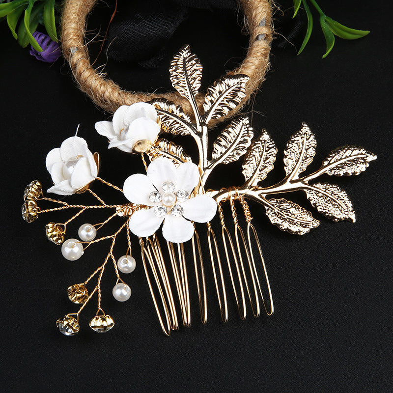 Gold Leaf Hair Updo Comb Handmade Bridal Crown Headdress