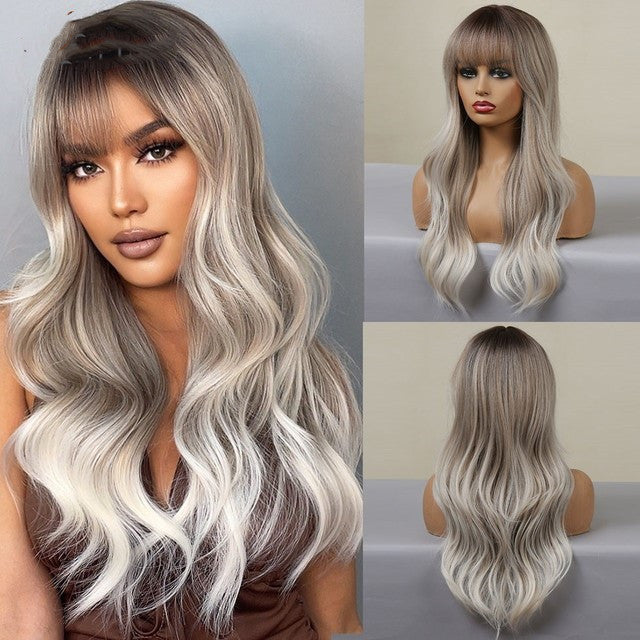 Long Brown Black Wavy Synthetic Wig