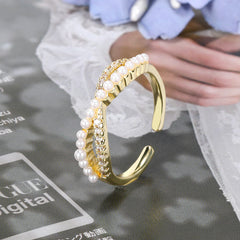 Pearl Temperament Female Cross Index Finger Ring