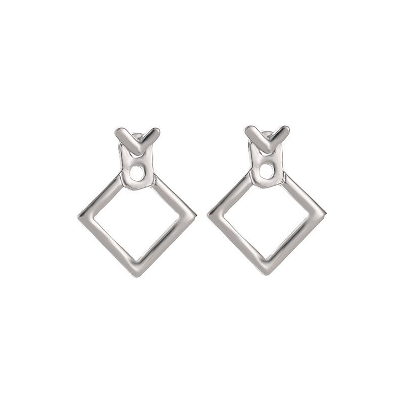 Hollow Diamond Square Stud Earrings