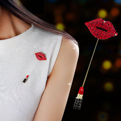 Diamond red lip lipstick brooch