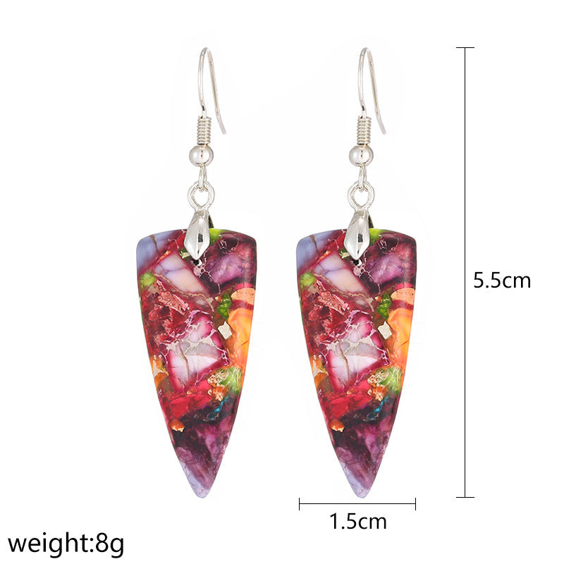 Colorful Emperor Stone Geometric Shaped Stone Earrings Triangle Temperament