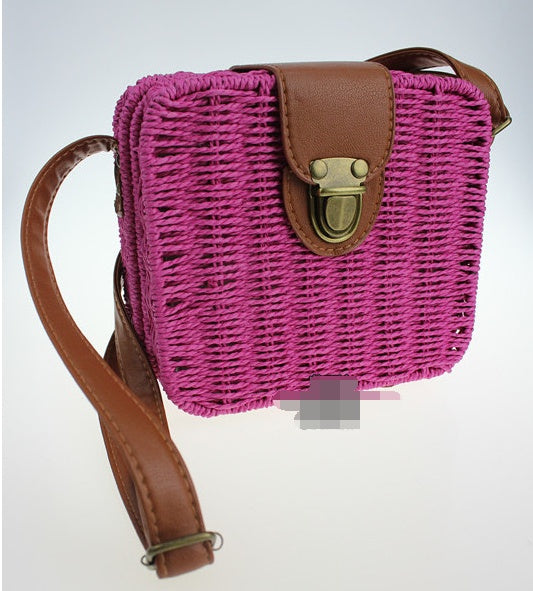 Women's rattan beach bag shoulder diagonal candy color small square box weaving straw bag