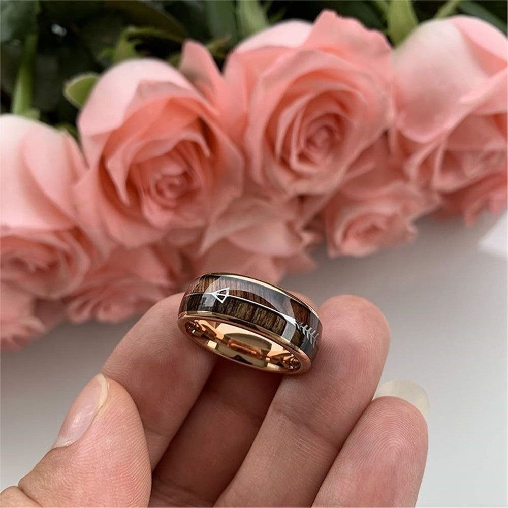 Trendy Fashion Rose Gold Arrow Wood Grain Ring