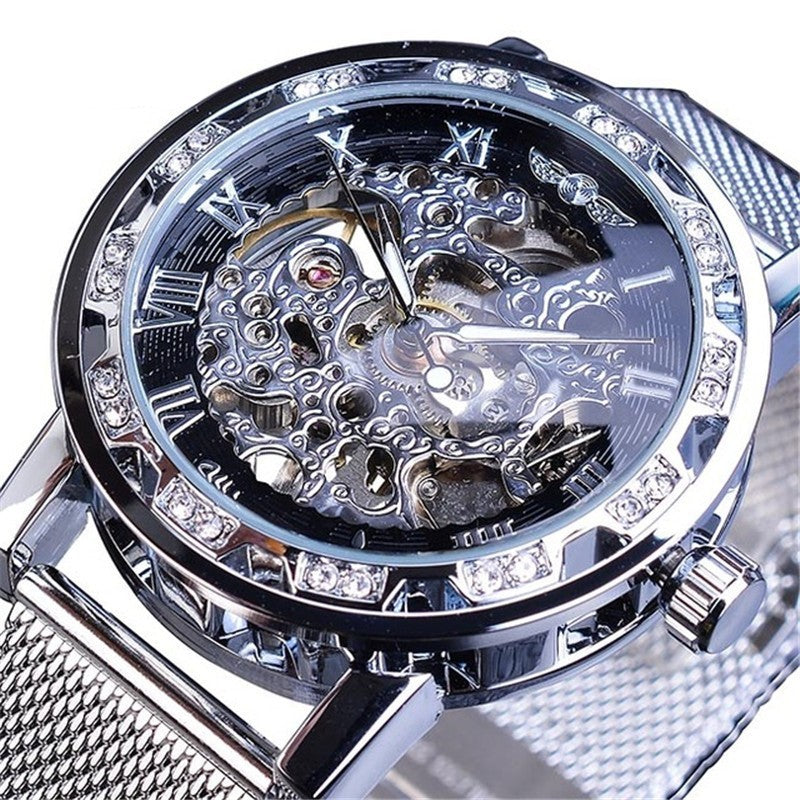 Popular Rhinestone Hollow Mesh Belt Mechanical Watch