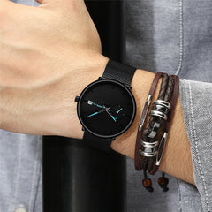 Men's minimalist analog quartz date bracelet watch with Milan stainless steel mesh belt