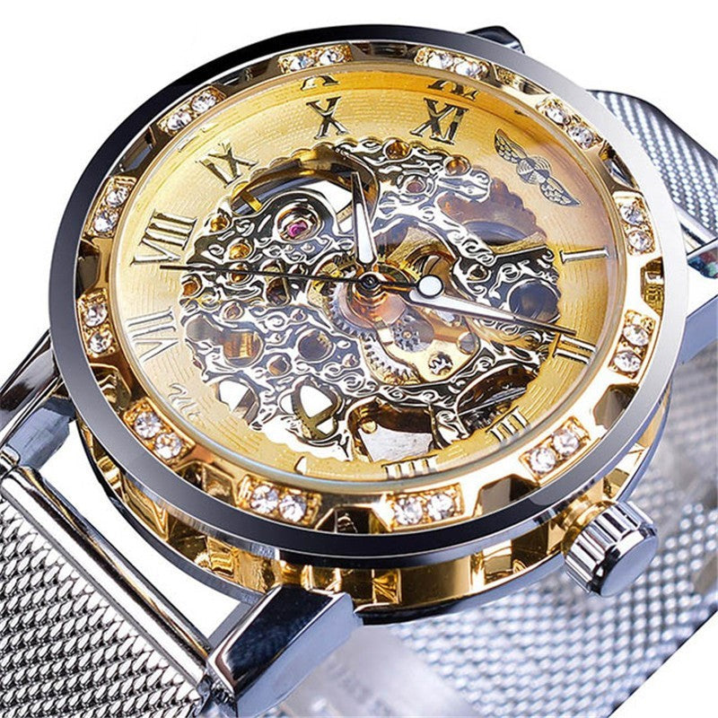 Popular Rhinestone Hollow Mesh Belt Mechanical Watch