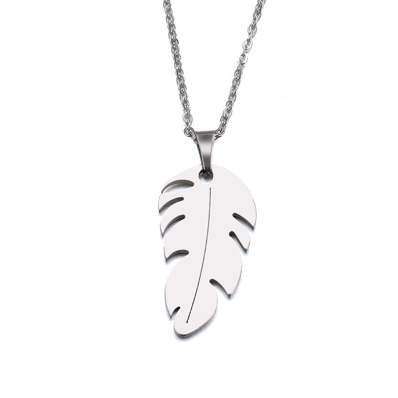 Stainless steel feather necklace