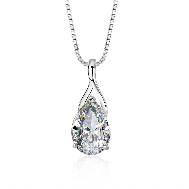 Clavicle Necklace Diamond Angel Tears Drop Pendant Silver Plated Jewelry