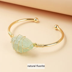 Affordable Luxury Fashion Wind Natural Raw Gemstone Winding Gold Bracelet