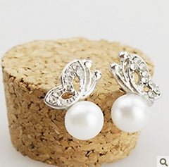 Butterfly Diamond Pearl Earrings For Women