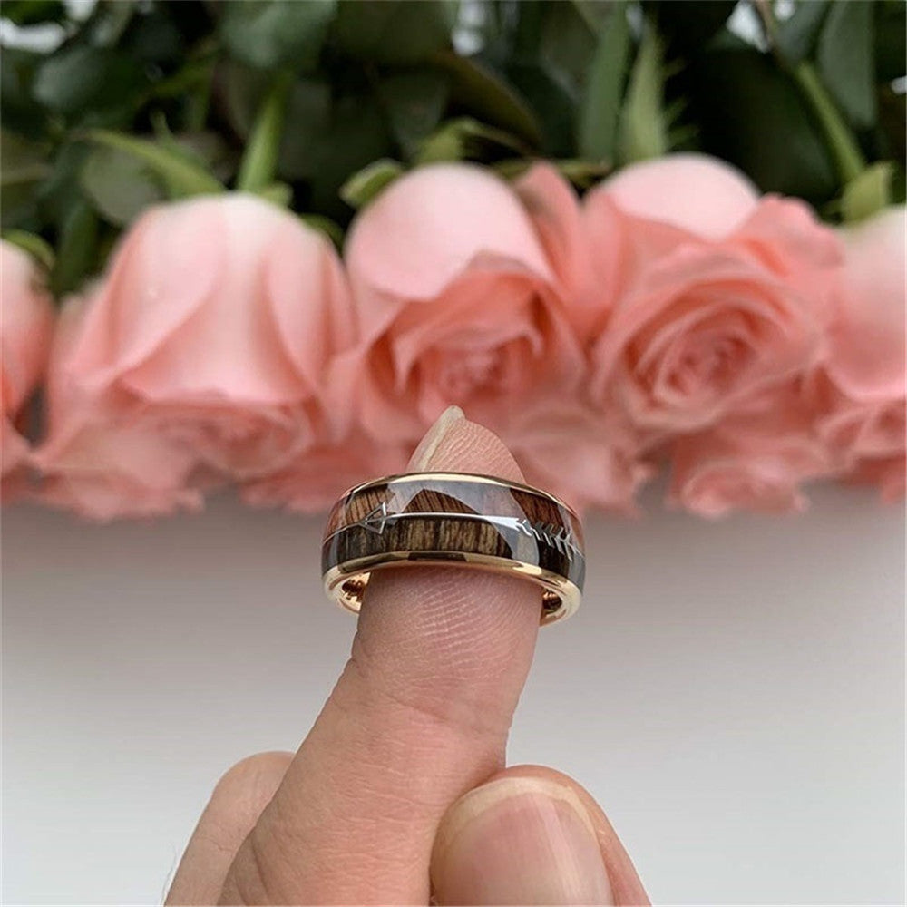 Trendy Fashion Rose Gold Arrow Wood Grain Ring