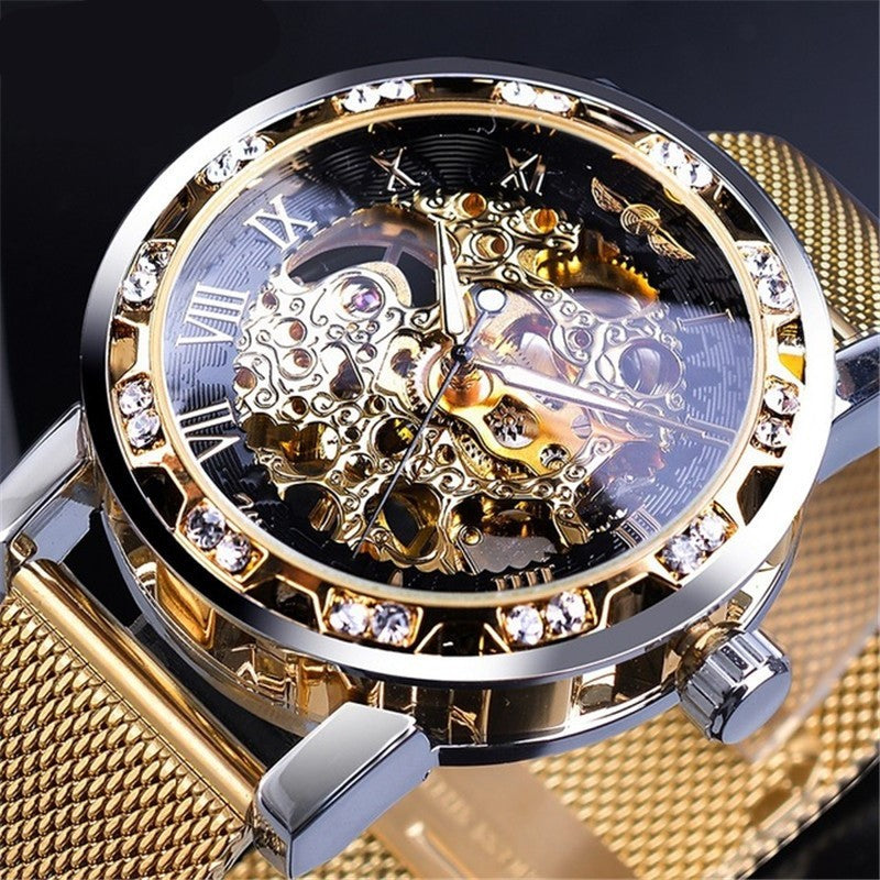 Popular Rhinestone Hollow Mesh Belt Mechanical Watch