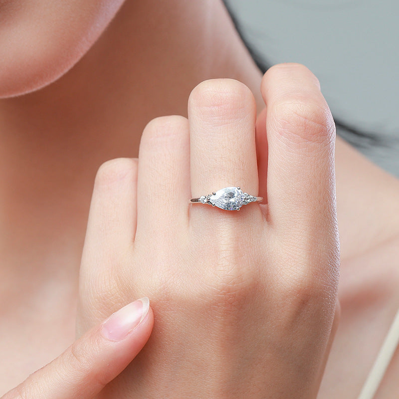 S925 Sterling Silver Zircon Cut Drop Ring