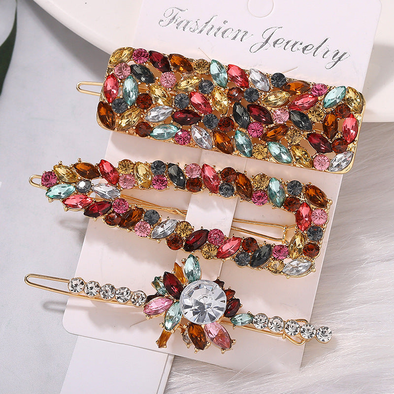 Temperament color diamond flower hairpin