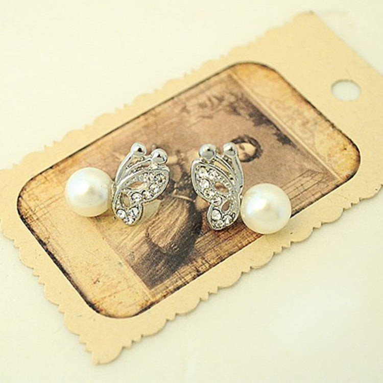 Butterfly Diamond Pearl Earrings For Women