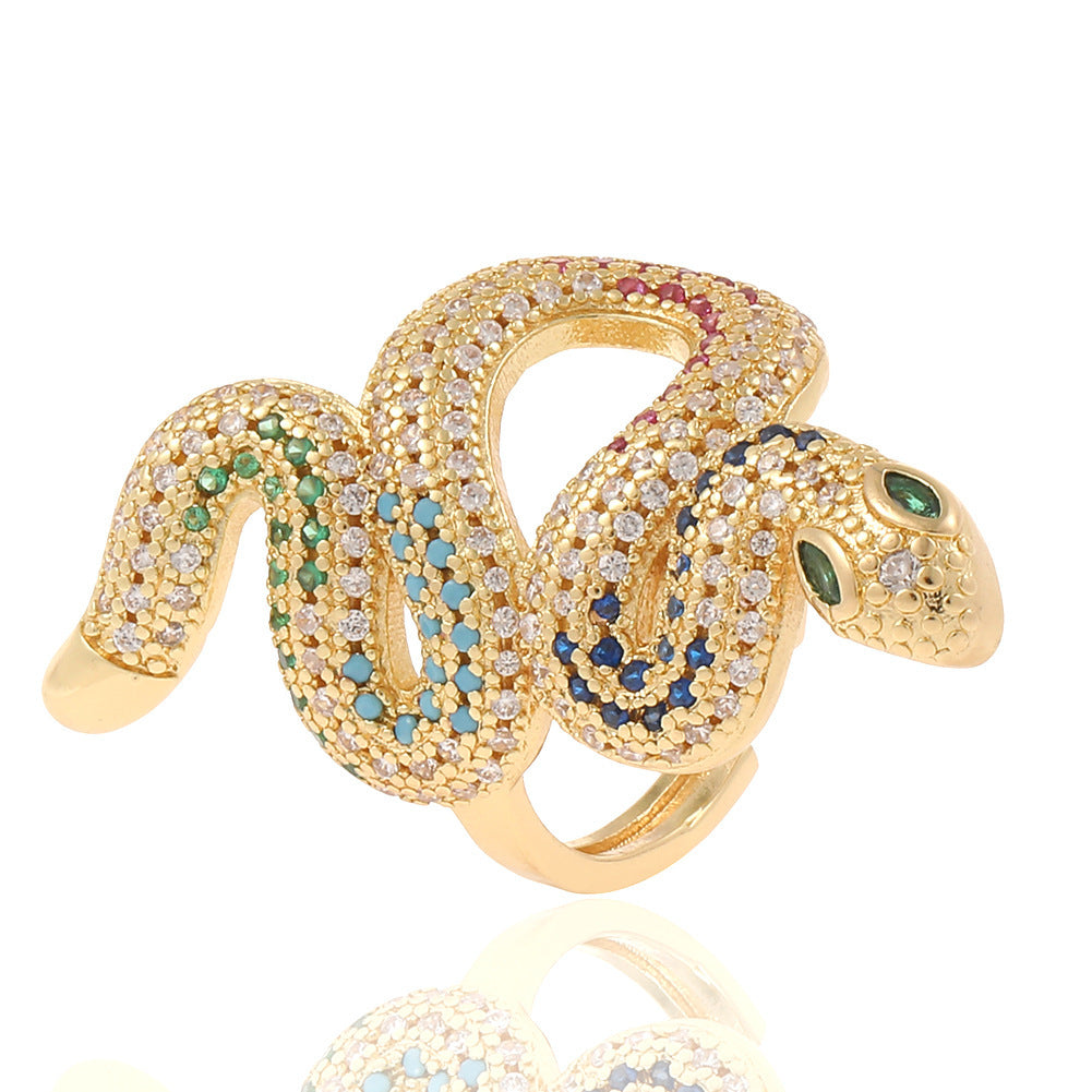 Copper Plated Genuine Gold Snake Shaped Diamond Ring With Adjustable