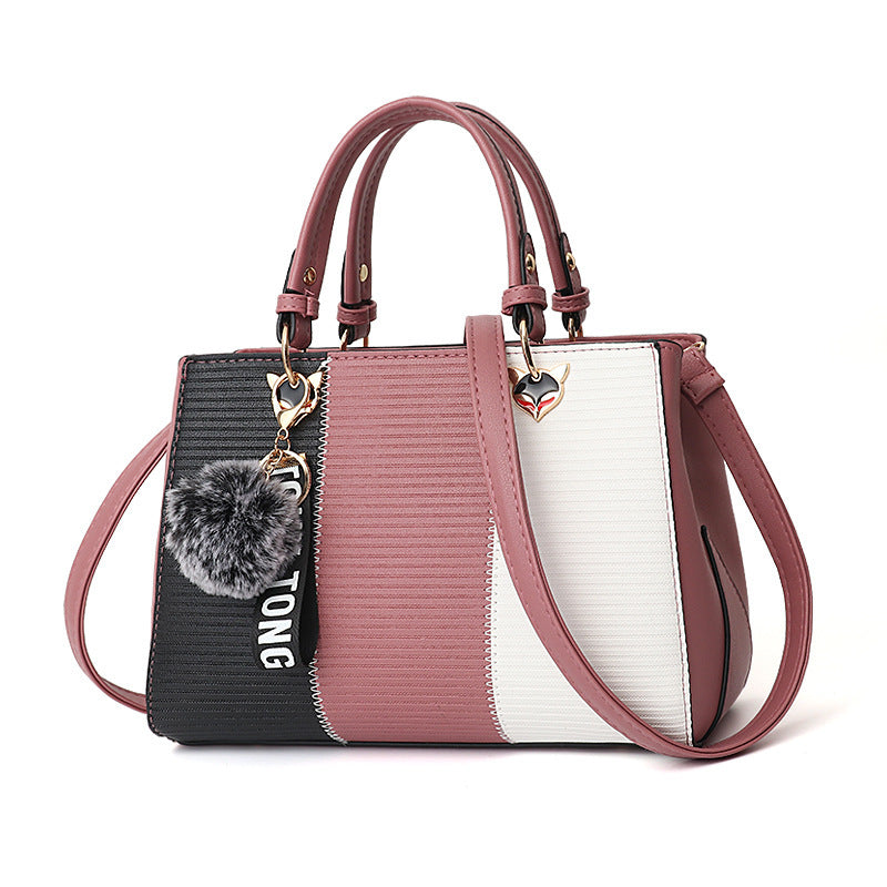 Stripe contrast color handbag shoulder bag messenger bag Korean style bag