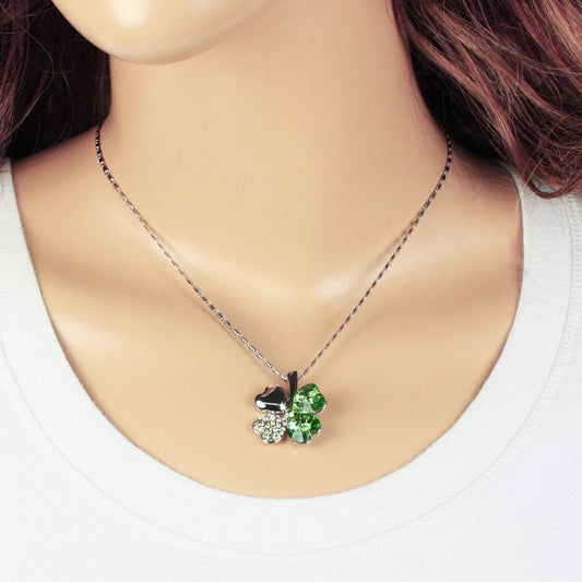 Crystal Clover Necklace Love Clover  girls product  women accessories  women product  trendy jewelry  jewelry  necklace  silver  ellexo shop  pendant  Emerald Pendant  girls accessories  women products