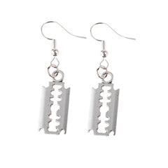 Razor Antique Silver Blade Pendant Earrings