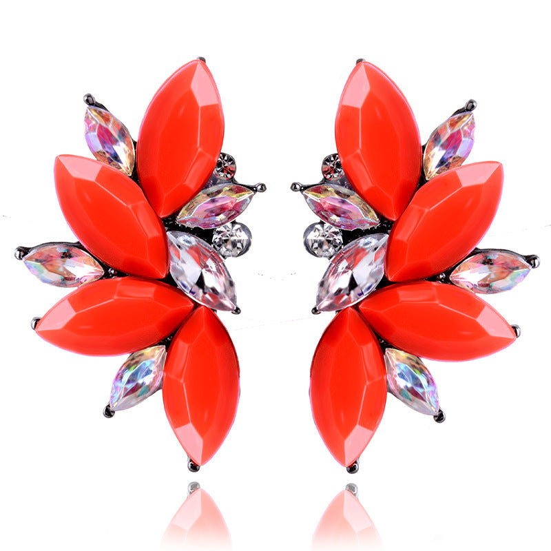 Exaggerated Retro Alloy Inlaid Crystal Geometric Semicircular Multicolor Stud Earring