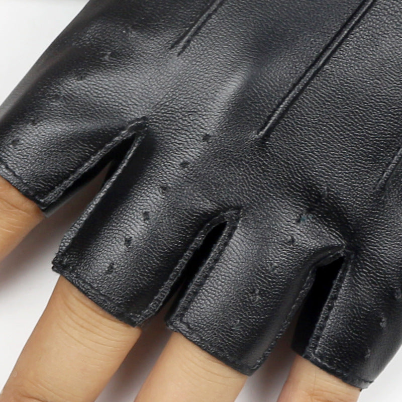 Men's Three-band Leather Half-finger Gloves