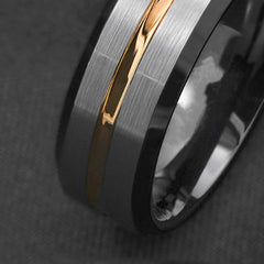 Silver Black Gold Stripe Ring