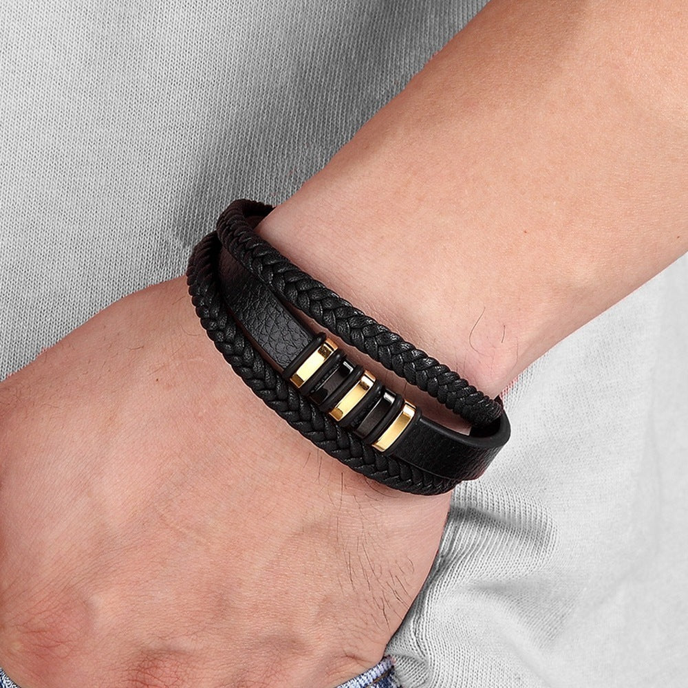 Men's multi-layer braided leather bracelet