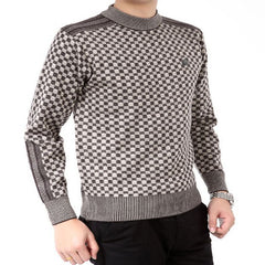 Men's Pullover Thick Plaid Loose Casual Mercerized Sweater