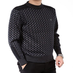 Men's Pullover Thick Plaid Loose Casual Mercerized Sweater