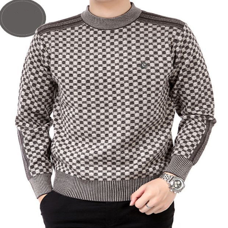 Men's Pullover Thick Plaid Loose Casual Mercerized Sweater