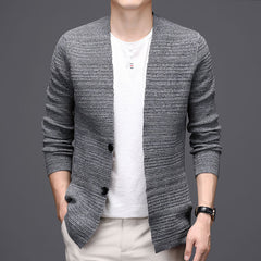 Loose Knit Sweater Jacket With A Suit Over The Lapel